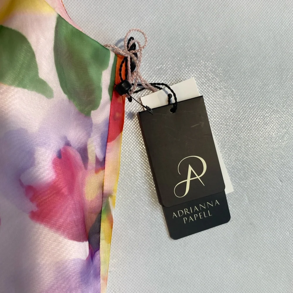 NEW Womens Plus 14W Adrianna Papell Print High-Low Midi Dress Pink Multi $259 - Picture 10 of 12